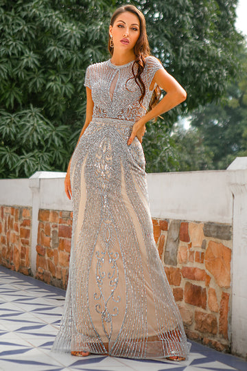Mermaid Beaded Grey Ball Dress